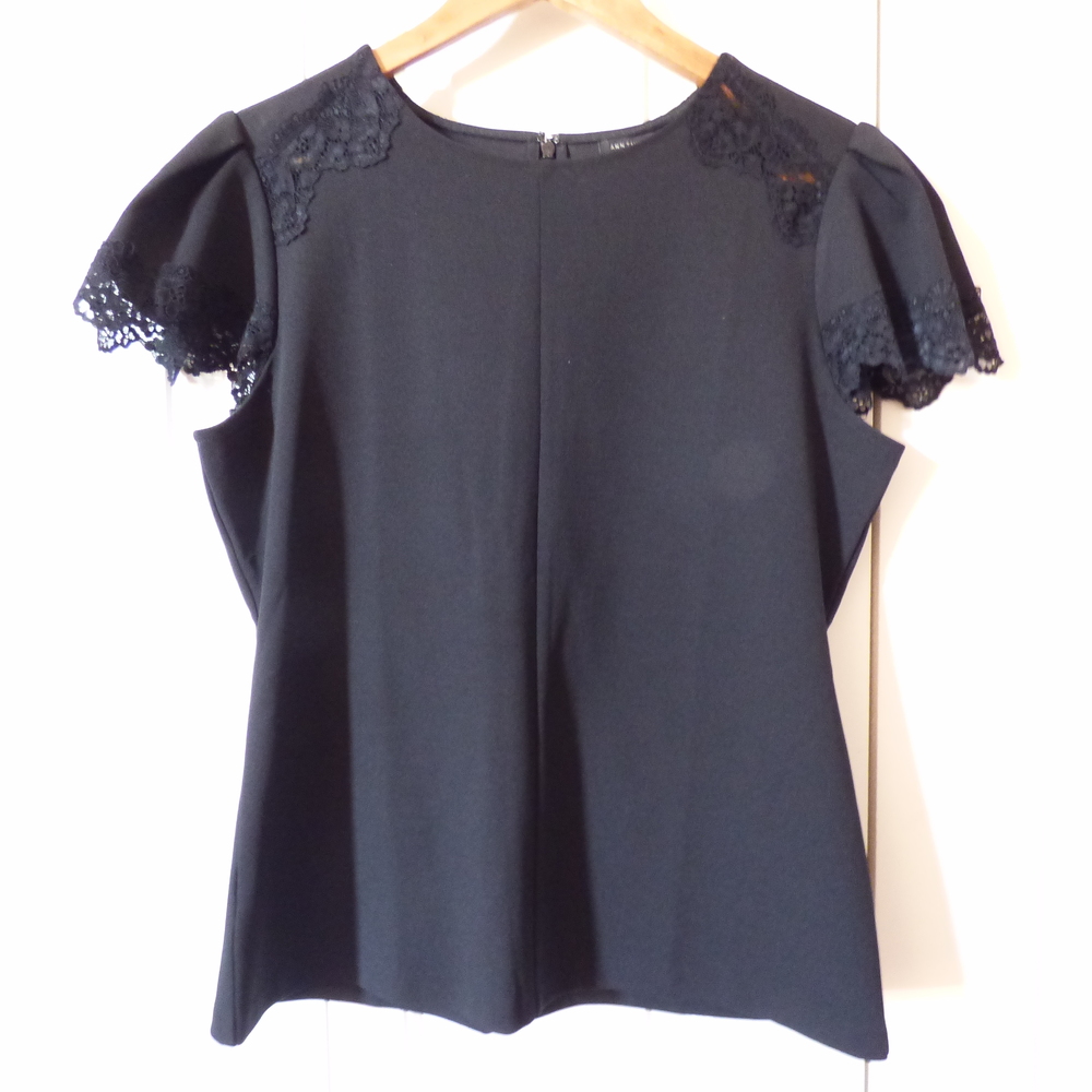 Ann Taylor Cap Sleeve Blouse with Lace in Black